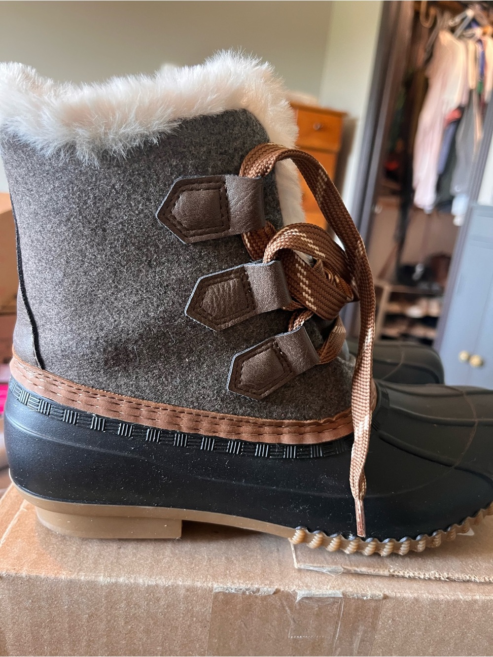Maurices Brown and Black Faux-Fur Winter Lace-Up Boots